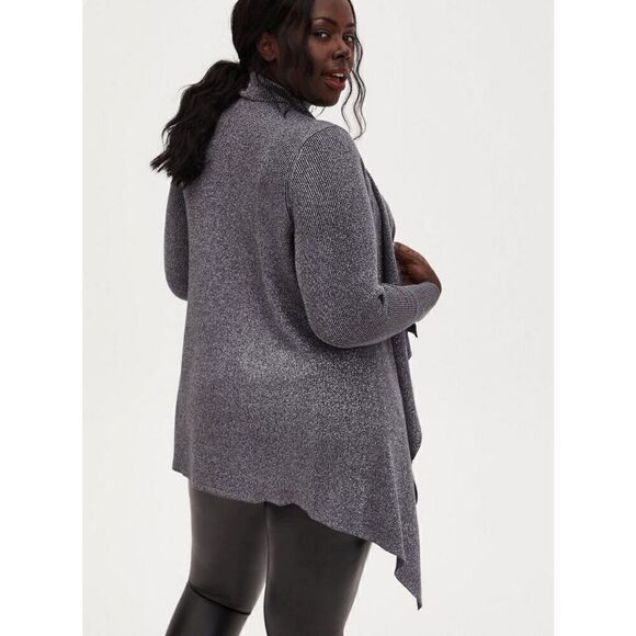 Torrid Gray Silver Cardigan Drape Front Lurex Sweater 2 2X 18/20 - Picture 8 of 9